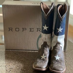 Roper Americana Distressed/SQToe Star Boot-Texas Flag 10